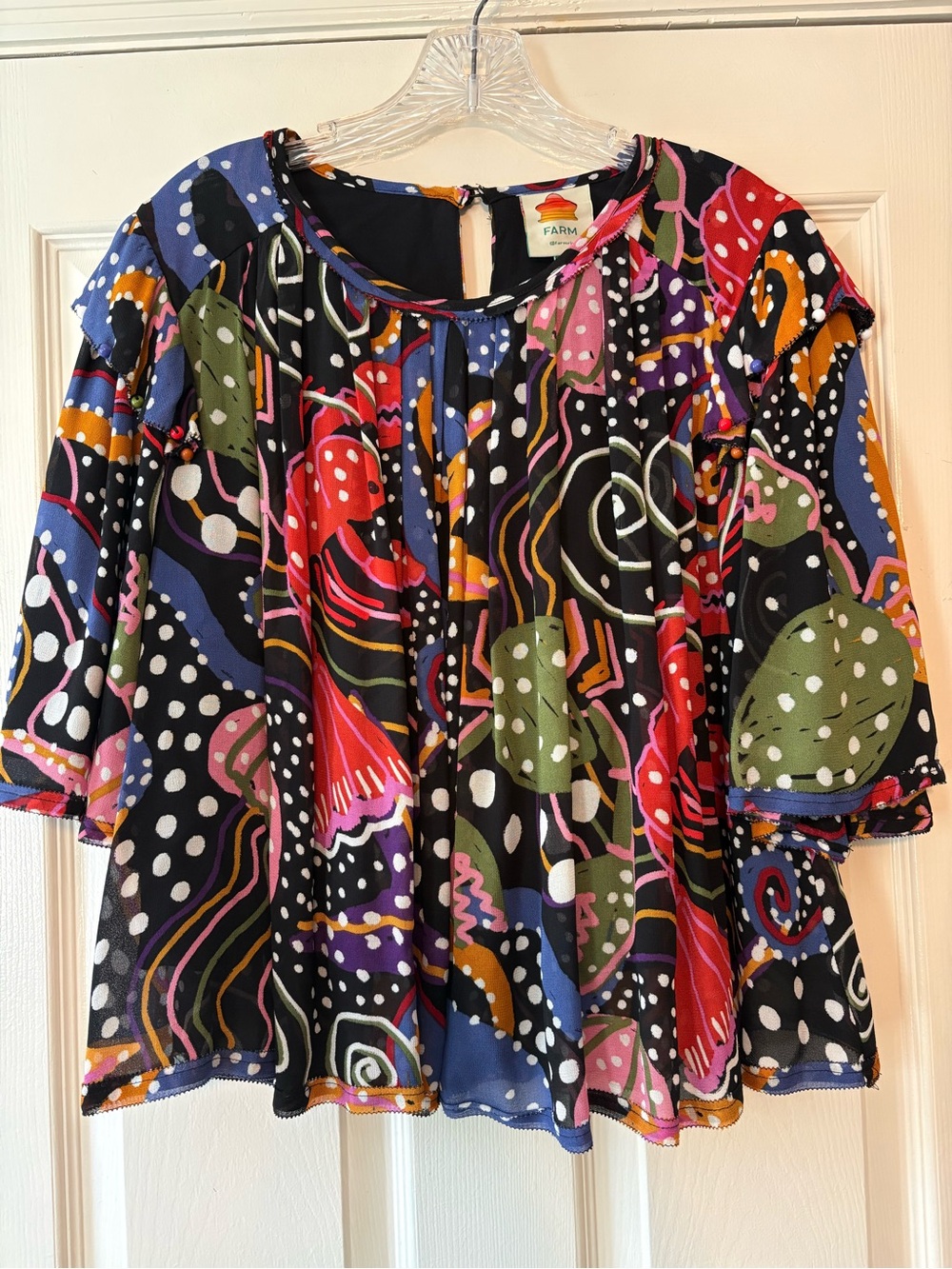 FARM Rio Amalea Black Multicolor Abstract Print Blouse